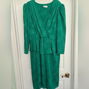 Vintage Patra Long Sleeve Green Dress with Floral Design